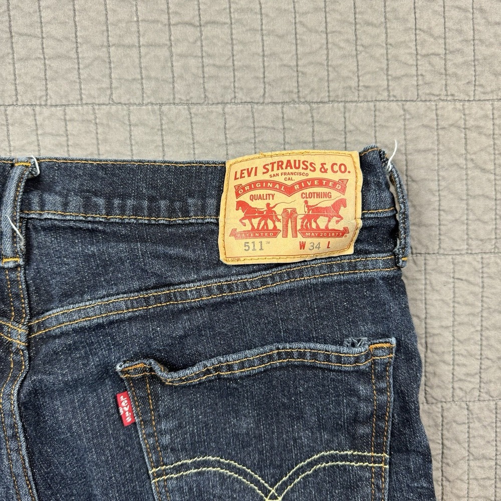 Levis 511 Shorts Men 34 (32) Blue Dark Wash Denim Jean Jorts 10" Inseam - Picture 4 of 10